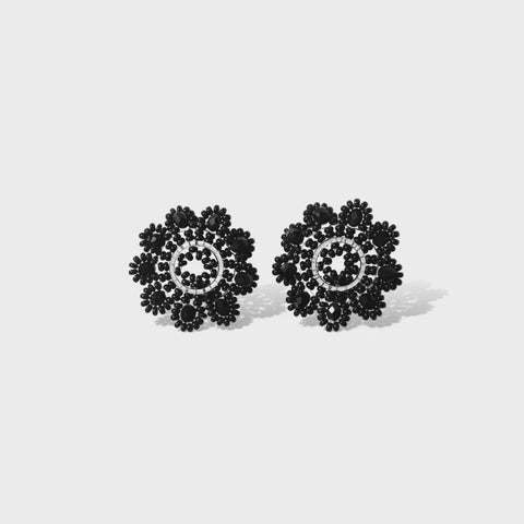 Steel Me -Black Beaded Silver Stud Earrings