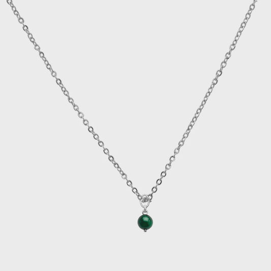 Steel Me Silver  & Green Tiger's Eye Necklace