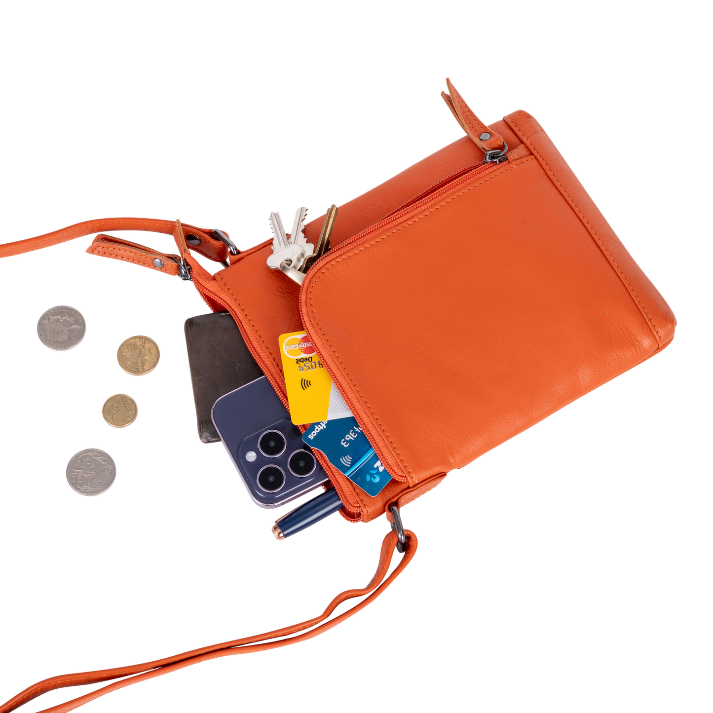 Greenwood Leather Cross Body Bag - Orange