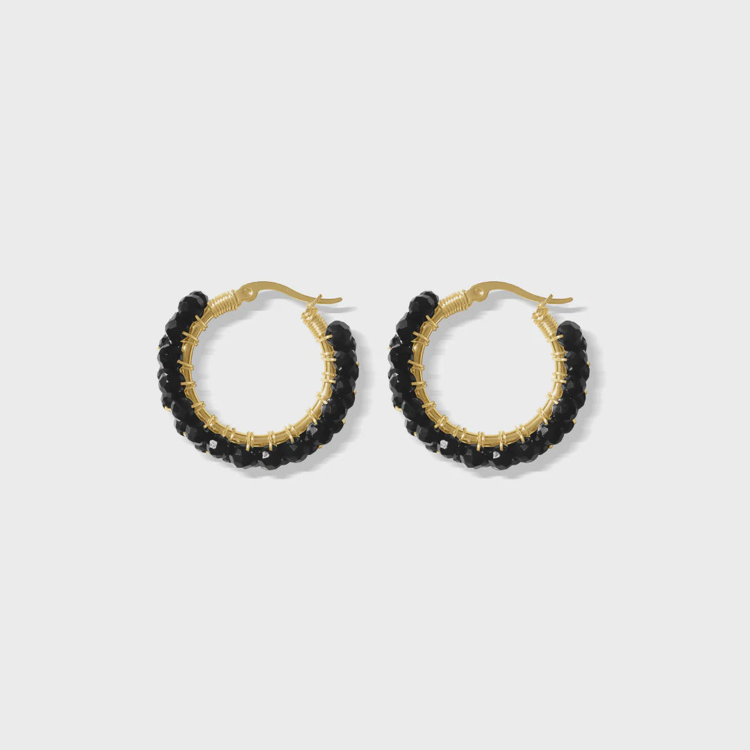 Steel Me Black Stone YG Hoop Earrings -25mm