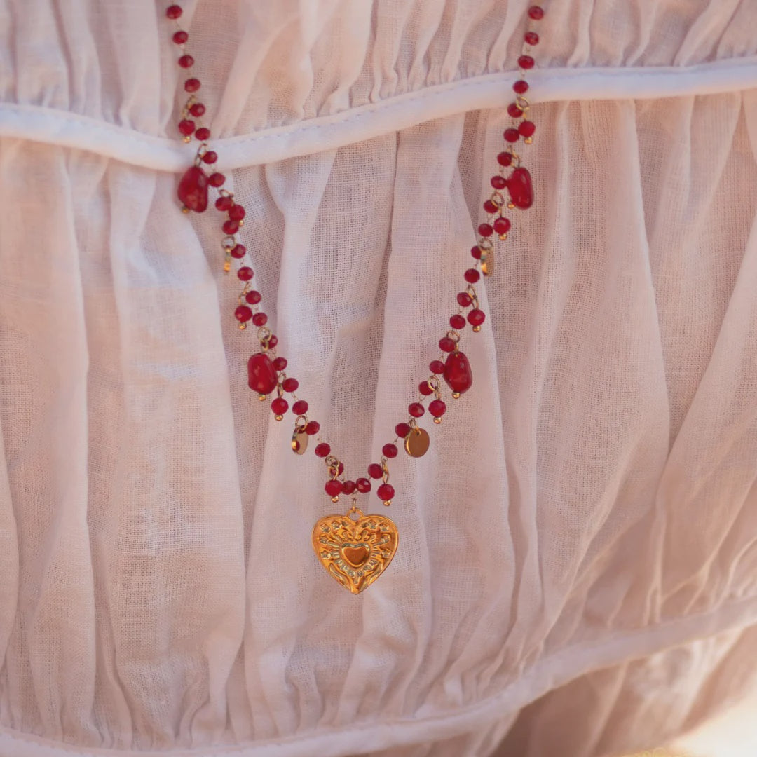 Steel Me - Boho Red Bead Petite Necklace