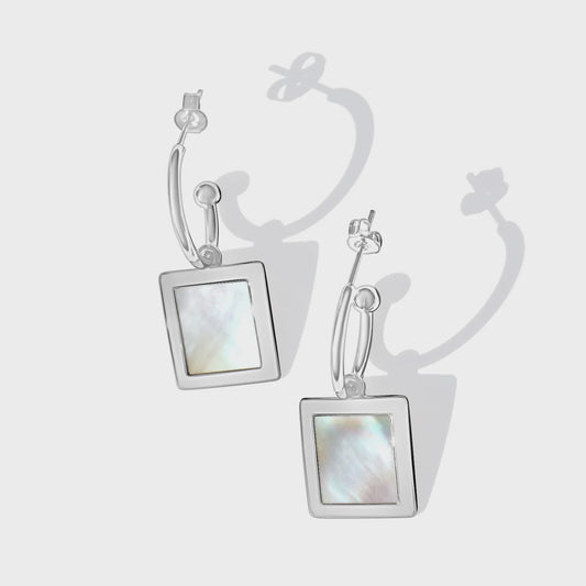 Steel Me -Silver Mother Of Pearl - Hoop Earrings