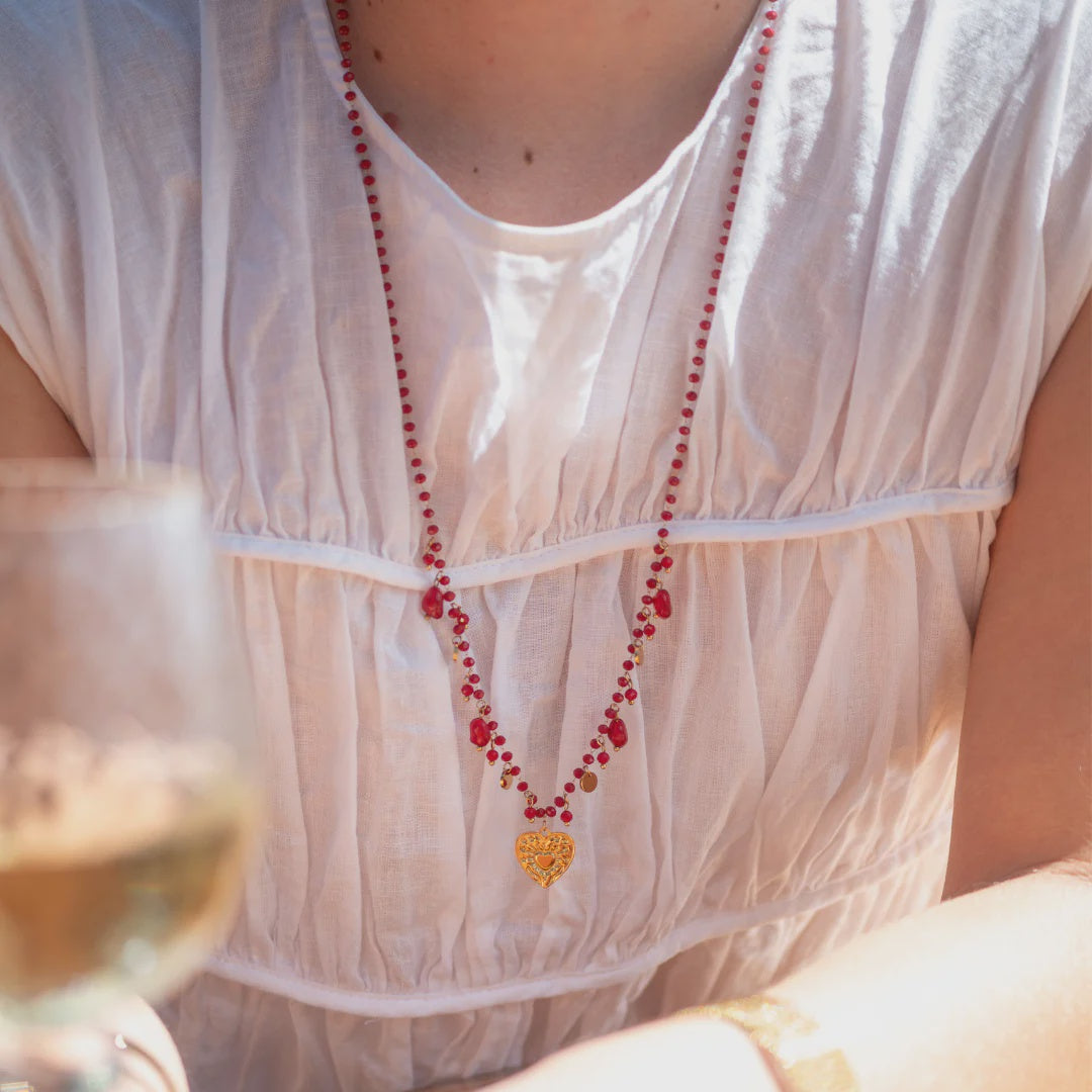 Steel Me Boho Red Necklace