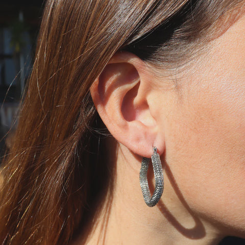 Steel Me Stainless Steel Silver Snake Hoop Earrings