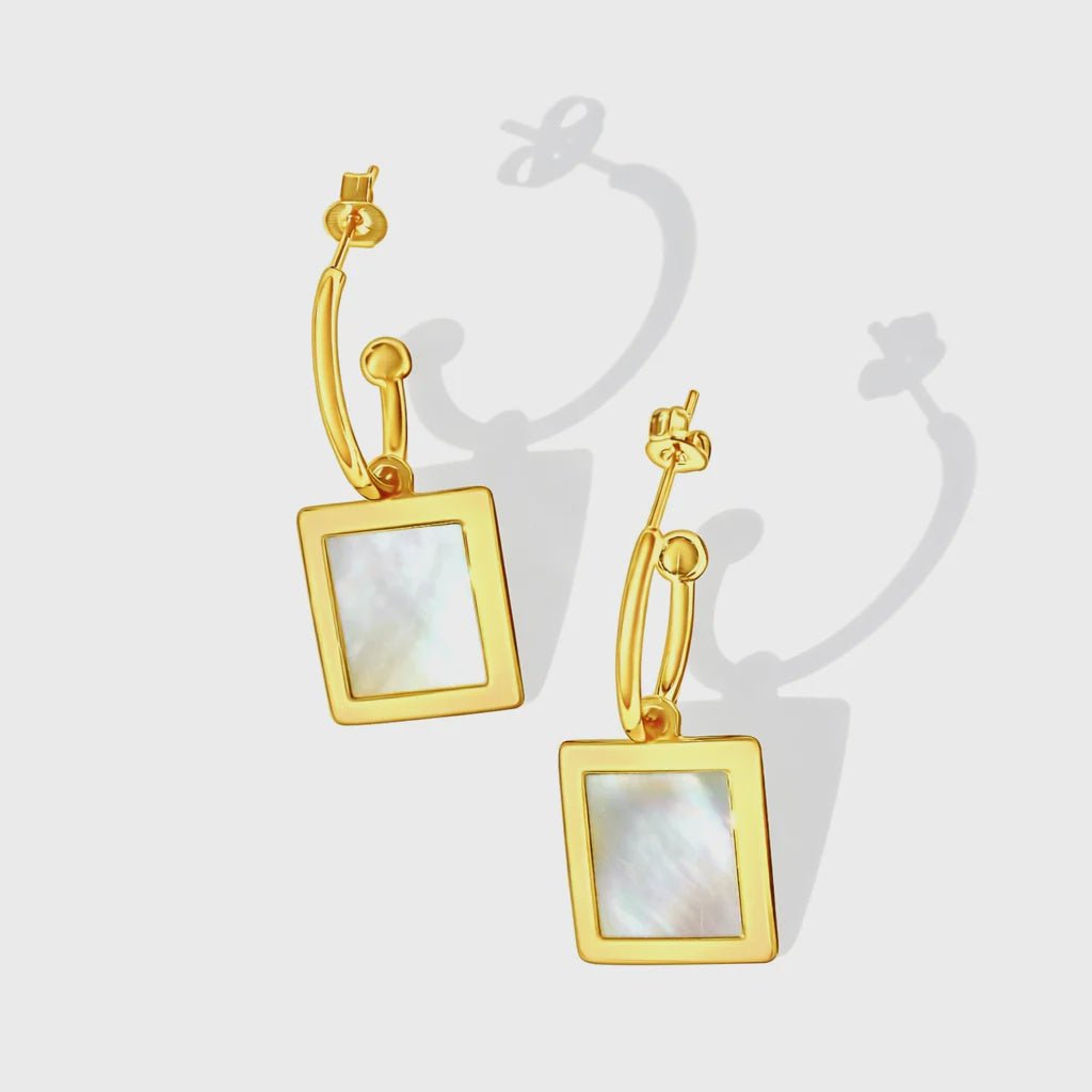 Steel Me -Yellow Gold Mother of Pearl Hoop Earrings