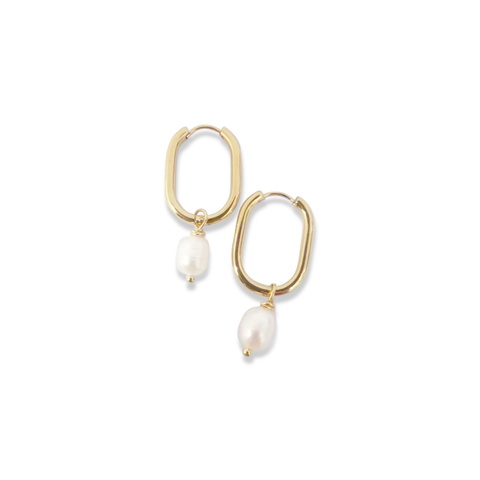 Steel Me Yellow Gold Huggies with F/W Pearl