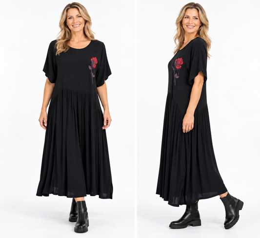 Bittermoon Travel Dress- Black w Rose