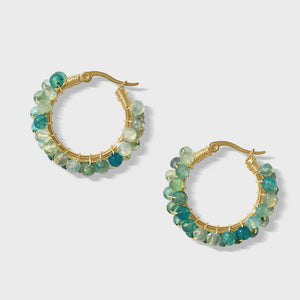 Steel Me Aqua Stone YG Hoop Earrings