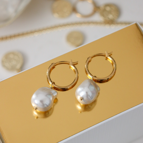 Steel Me - Baroque Pearl Hoop E/R Yellow Gold