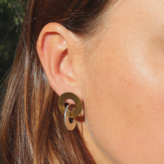 Circula Yellow Gold & Silver Stud Earrings