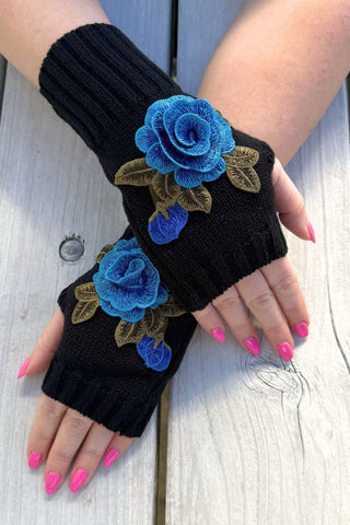 Eden Fingerless Mittens - Blue Rose