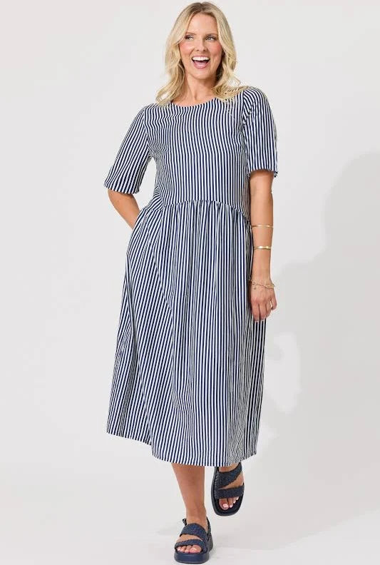 Madonna Dress - Navy Stripe