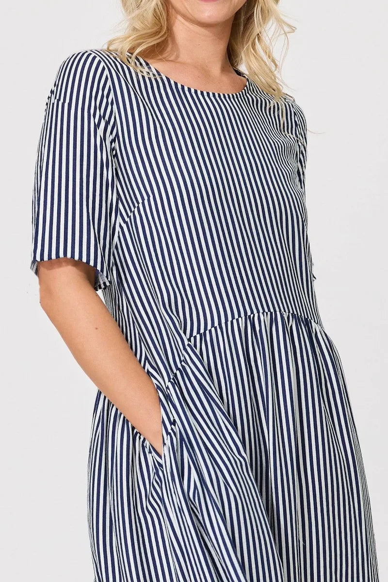 Madonna Dress - Navy Stripe