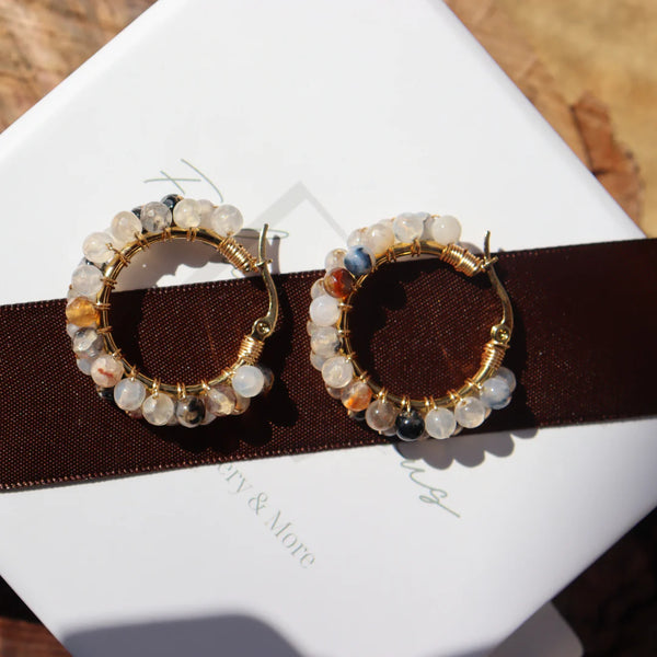Steel Me Salt & Pepper Stone YG Hoop Earrings