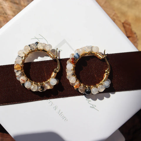 Steel Me Salt & Pepper Stone YG Hoop Earrings
