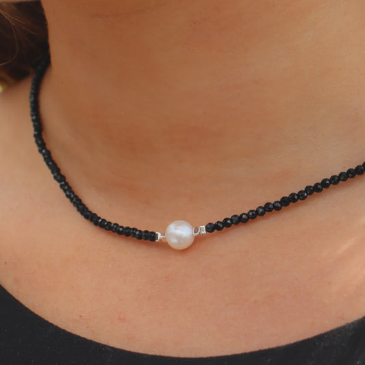 Silver Perle Black Spinel & Fresh Water Pearl Bracelet