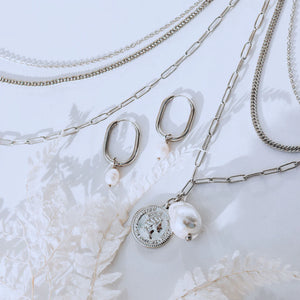 Steel Me Silver Huggies with F/W Pearl