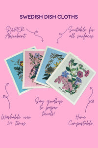Swedish Dish Cloths - 4 Pack - Vintage Flowers