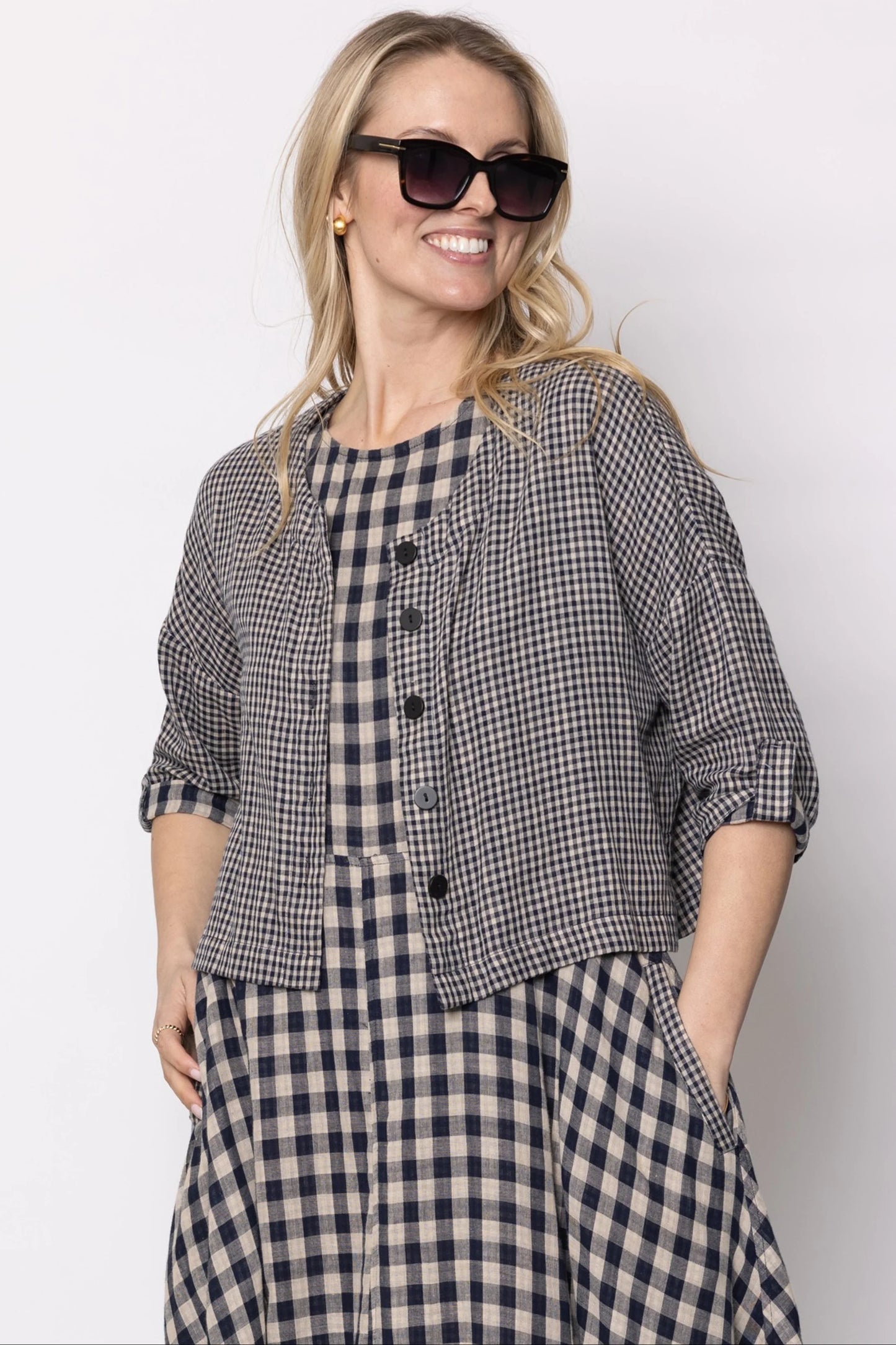 Antonia Dress - Navy Gingham