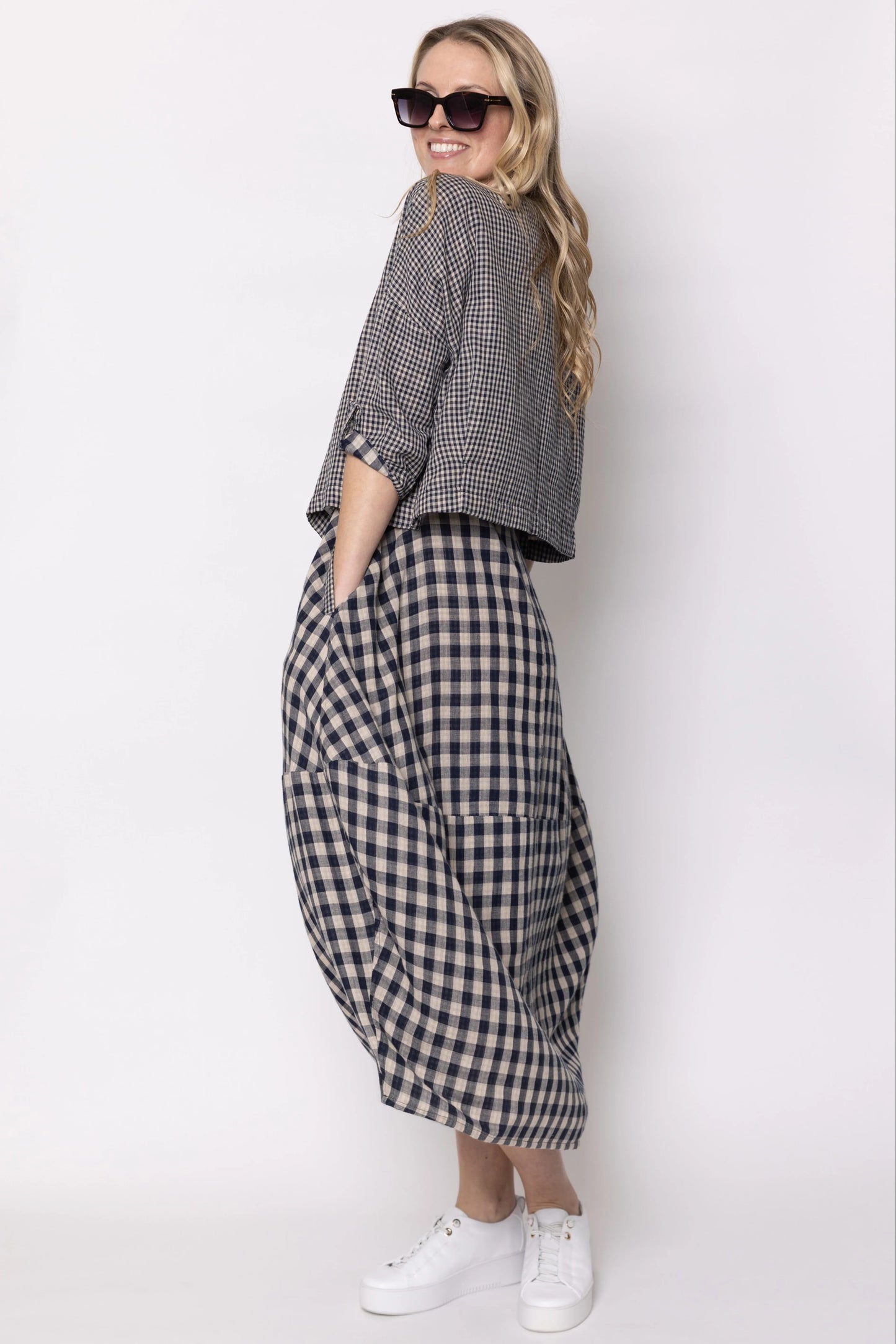 Antonia Dress - Navy Gingham