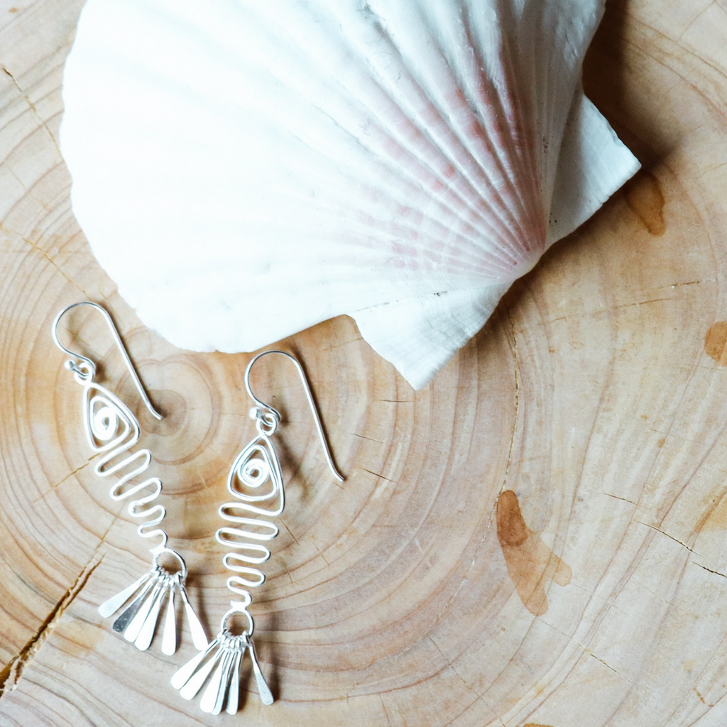 Sterling silver fish earrings deals