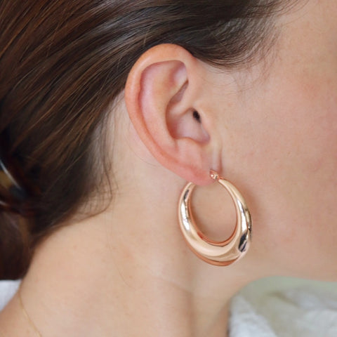 Hooplah -Hollow -Rose Gold 14k Hoop Earrings 40mm