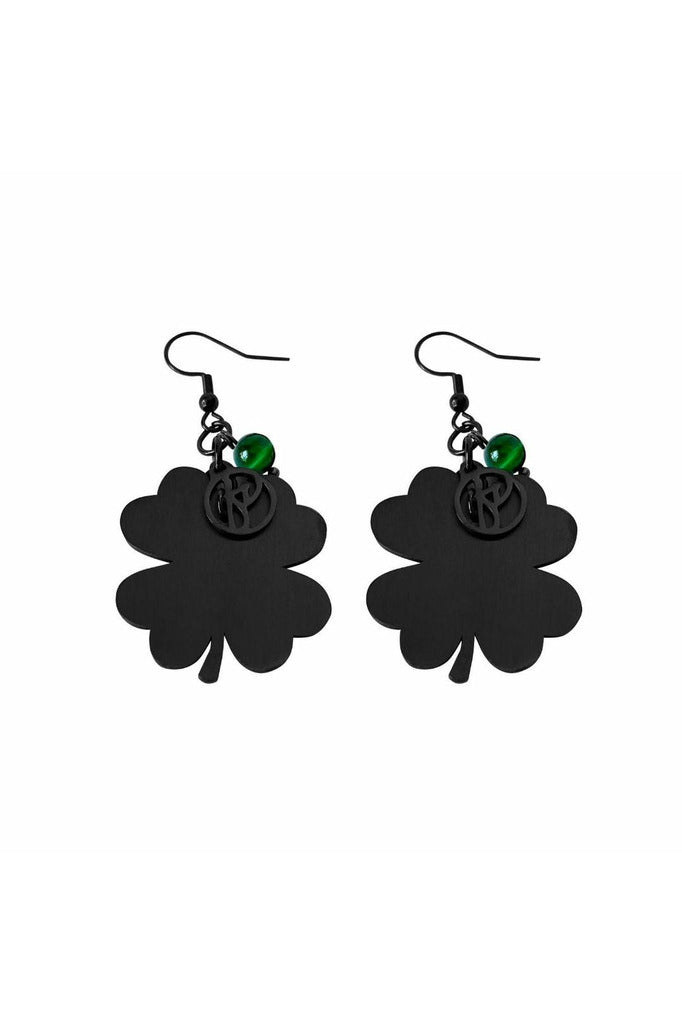 Lucky 4 Leaf Clover Black Earrings Large