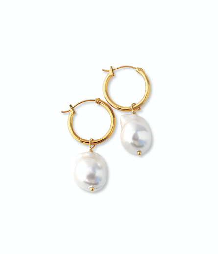 Steel Me - Baroque Pearl Hoop E/R Yellow Gold