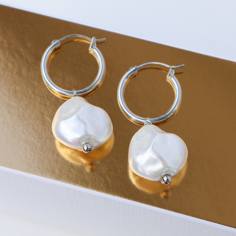 Steel Me - Silver Baroque Pearl Earrings