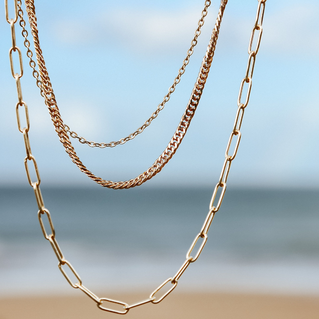 Steel Me Multi Layer Chain Yellow Gold Necklace