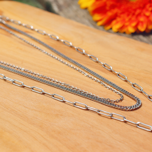 Steel Me Multi Layer Silver Chain Necklace