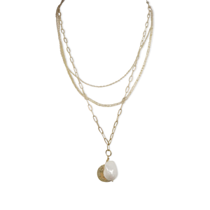 Steel Me Multi Chain Coin & Pearl Necklace