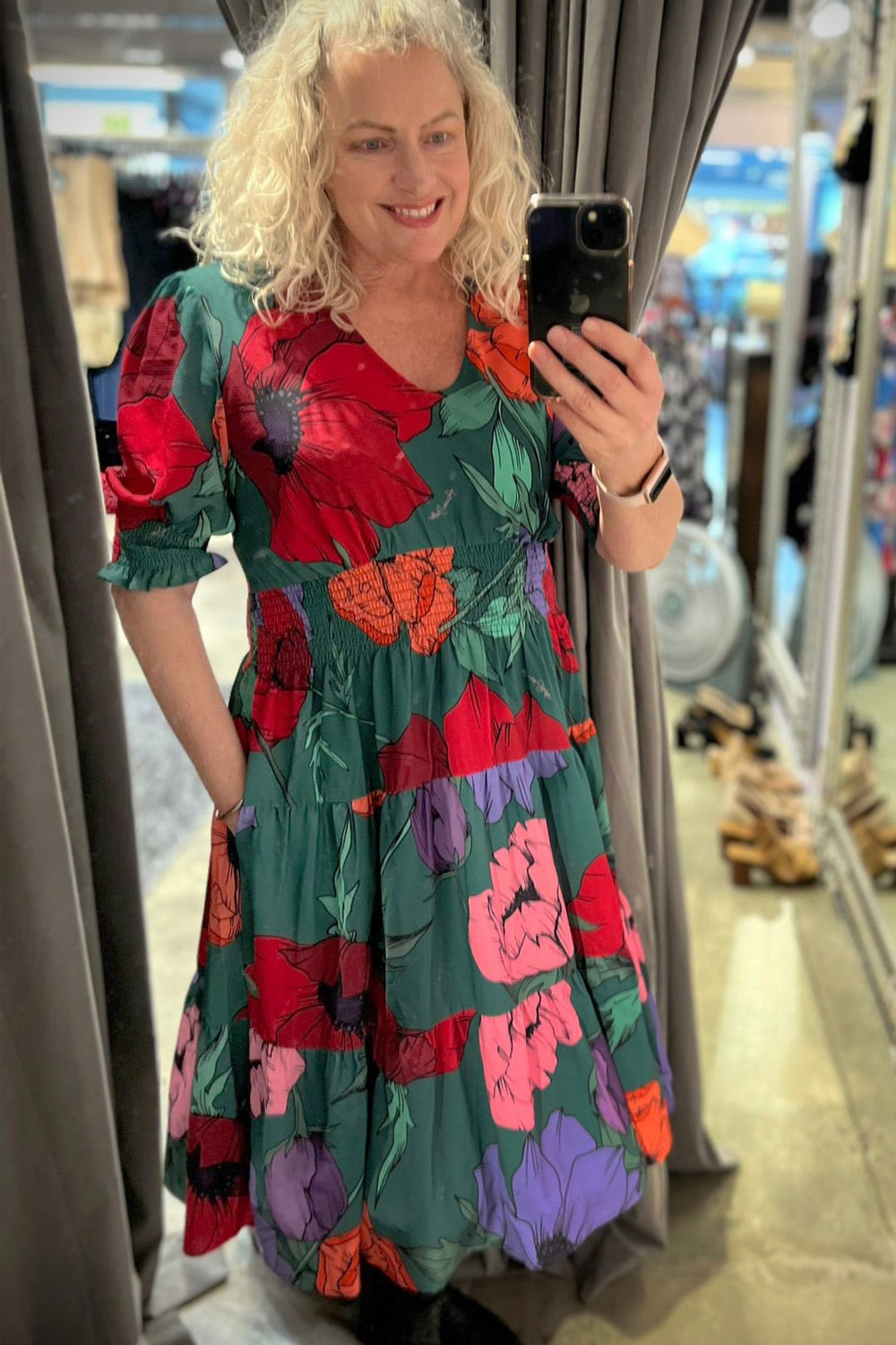 Dolly Dress -Green Poppies